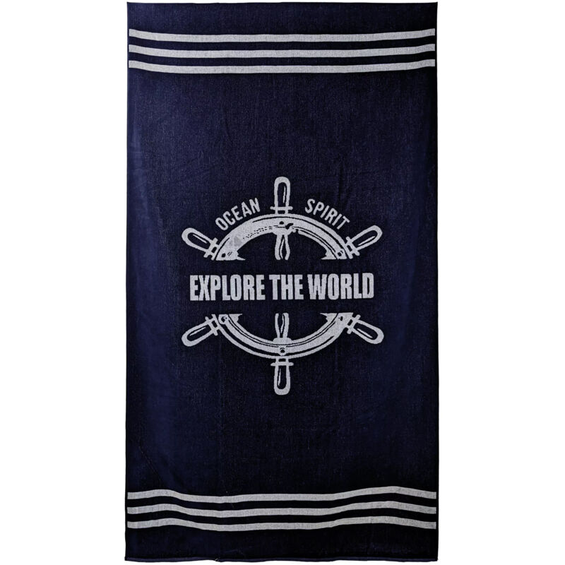 Drap de plage 100x180 cm pur coton collection ocean spirit bleu marine