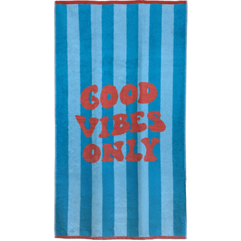 Drap de plage 75x150 cm pur coton collection GOOD VIBES bleu