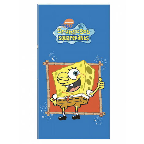 DRAP DE PLAGE VELOURS 152x76 cm 'BOB L'EPONGE' 100% COTON 350Gr/m2, Dessin placé