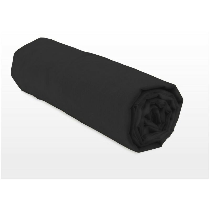 Les Tendances - Drap housse uni coton 57 fils noir 140x190 cm bonnet 25cm