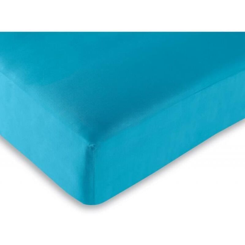 Drap housse - 100% coton - 200 x 200 cm - Turquoise - 57 fils/cm² - King size