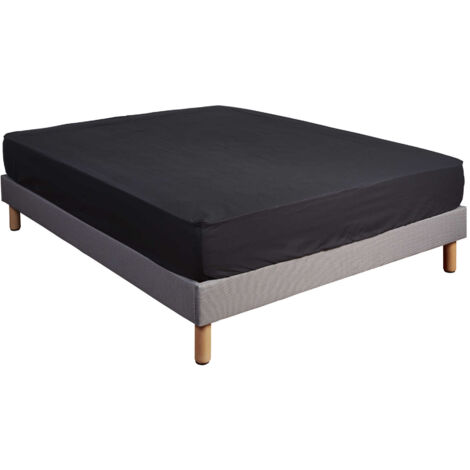 Drap housse 100% coton noir - bonnet 27 cm 140x190