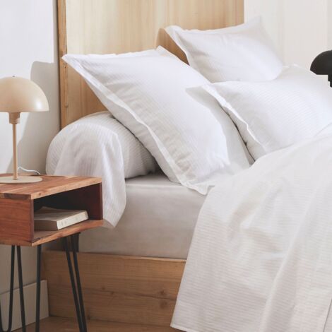 Drap housse 100% satin 140x190 blanc - Tradilinge