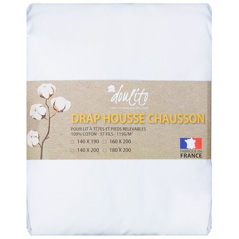 Drap housse 140x200 cm lit electrique Doulito - Made in France - Coton - Blanc