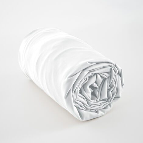 Drap housse 160 x 200 cm en satin de bambou – Salomé Blanc – Bonnet 30 cm
