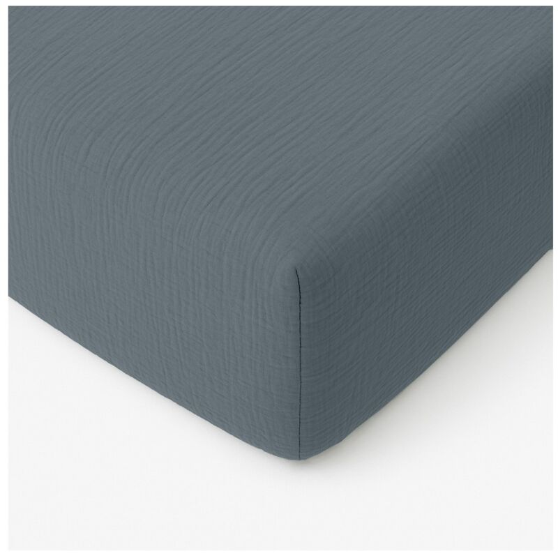 Drap-housse 180 x 200 cm Gaze de coton lavé Bleu fonce Drap-housse 180 x 200 cm Gaze de coton lavé Bleu fonce