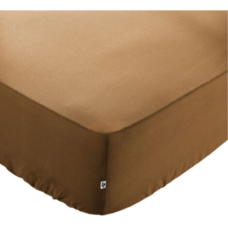Drap housse 160 x 200 x 30 cm en coton camel - JULIETA