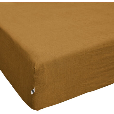 Drap housse 160 x 200 x 30 cm en lin lavé caramel - LUISA