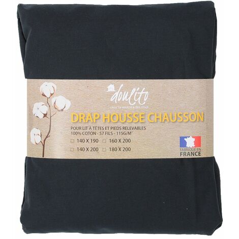 Drap housse 160x200 cm lit electrique Doulito - Made in France - Coton - Noir