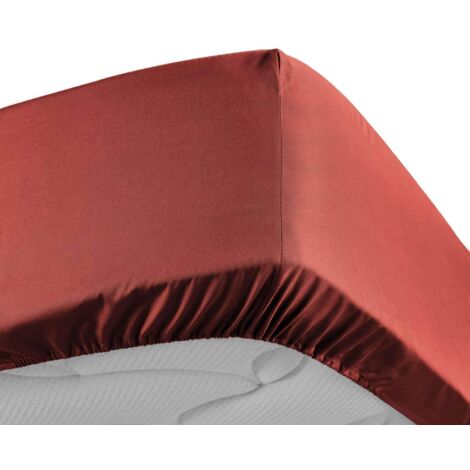 Drap housse 160x200 cm - Percale 100% coton - Bonnet 30 cm - Terracotta