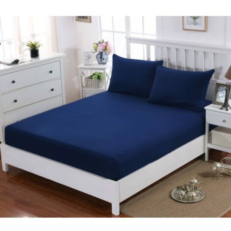 Yzmrbdqc - Bedding Drap Housse - Bleu Marine, 160 x 200 cm - Bonnets 30 cm pour Matelas Épais - Polyester Microfibre Brossée