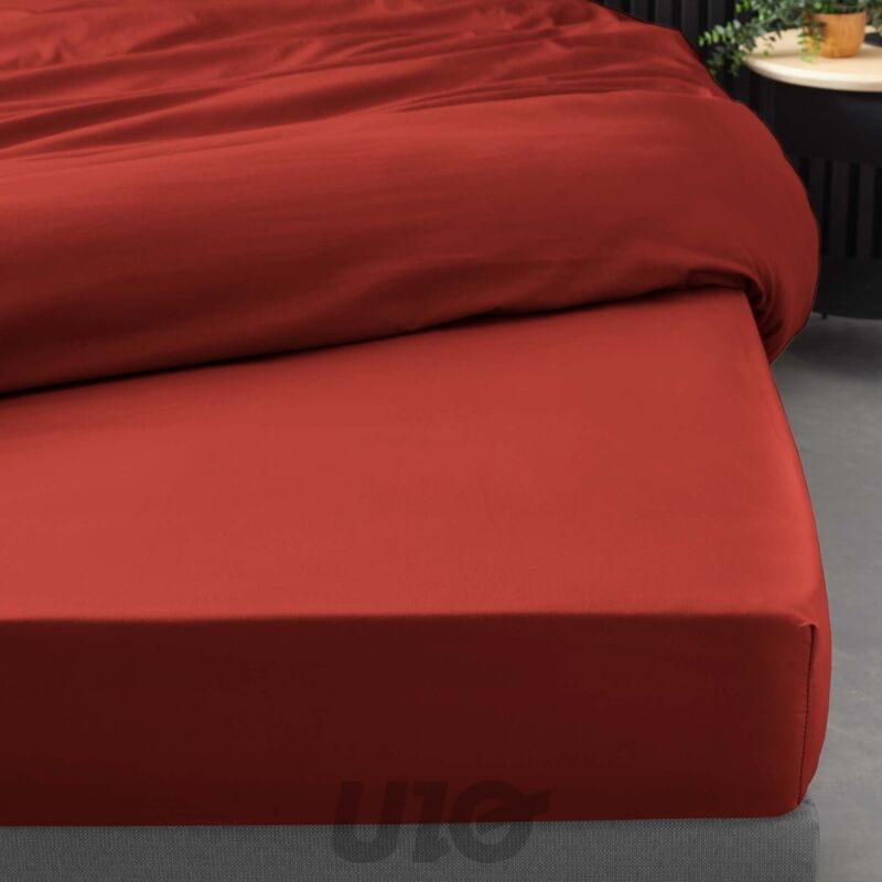 Drap Housse Percale - Bonnet 30 Cm - 200x180cm - rouge .