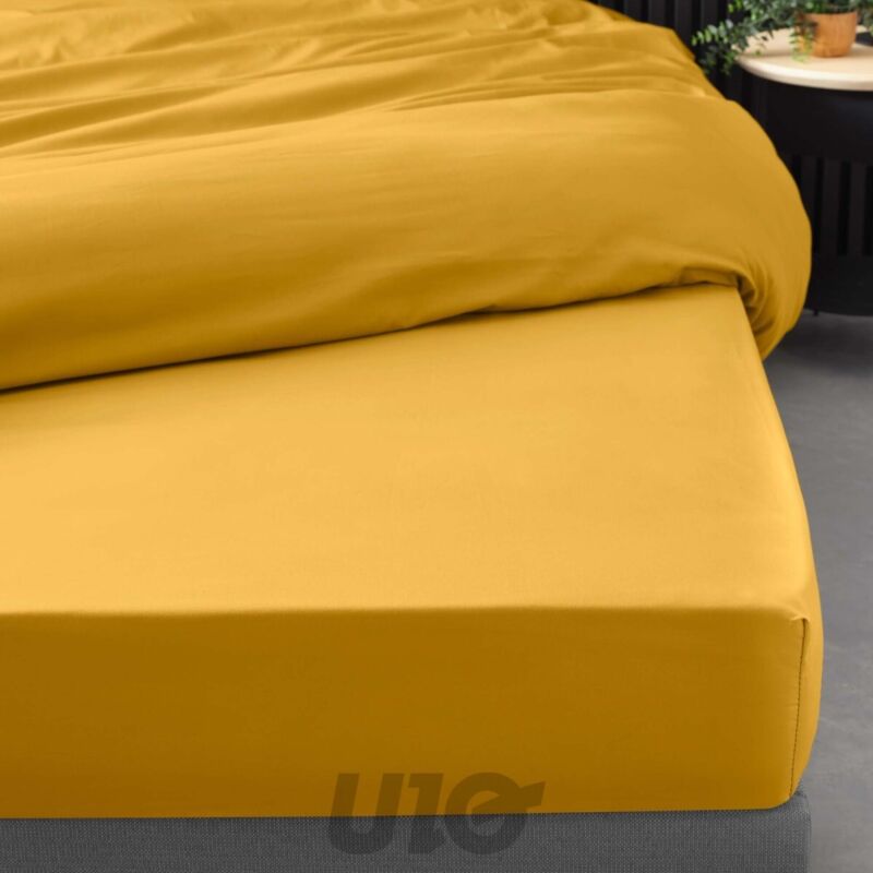 Drap Housse Percale - Bonnet 30 Cm - 200x180cm - jaune.