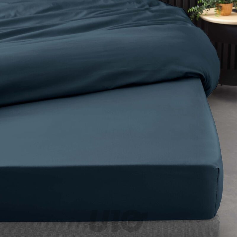 Drap Housse Percale - Bonnet 30 Cm - 190x140cm - bleu .