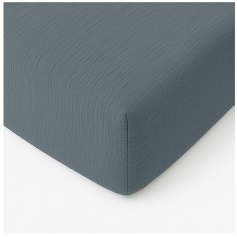 Drap-housse 180 x 200 cm Gaze de coton lavé Bleu fonce