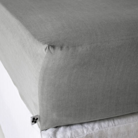 Drap-housse 180 x 200 cm – Lyocell uni Gris – LYSANDRE – Bonnet 30 cm