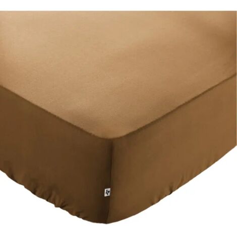 Drap housse 180 x 200 x 30 cm en coton camel - JULIETA