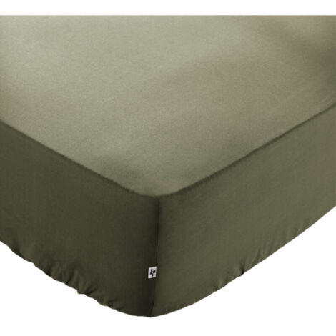 Drap housse 180 x 200 x 30 cm en coton vert - JULIETA