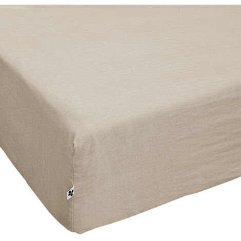 Drap housse 180 x 200 x 30 cm en lin lavé sable - LUISA