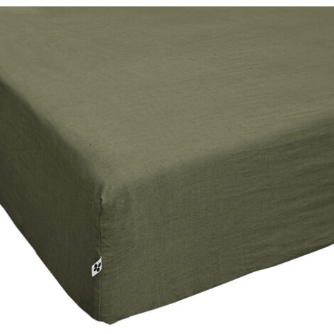 Drap housse 180 x 200 x 30 cm en lin lavé vert - LUISA