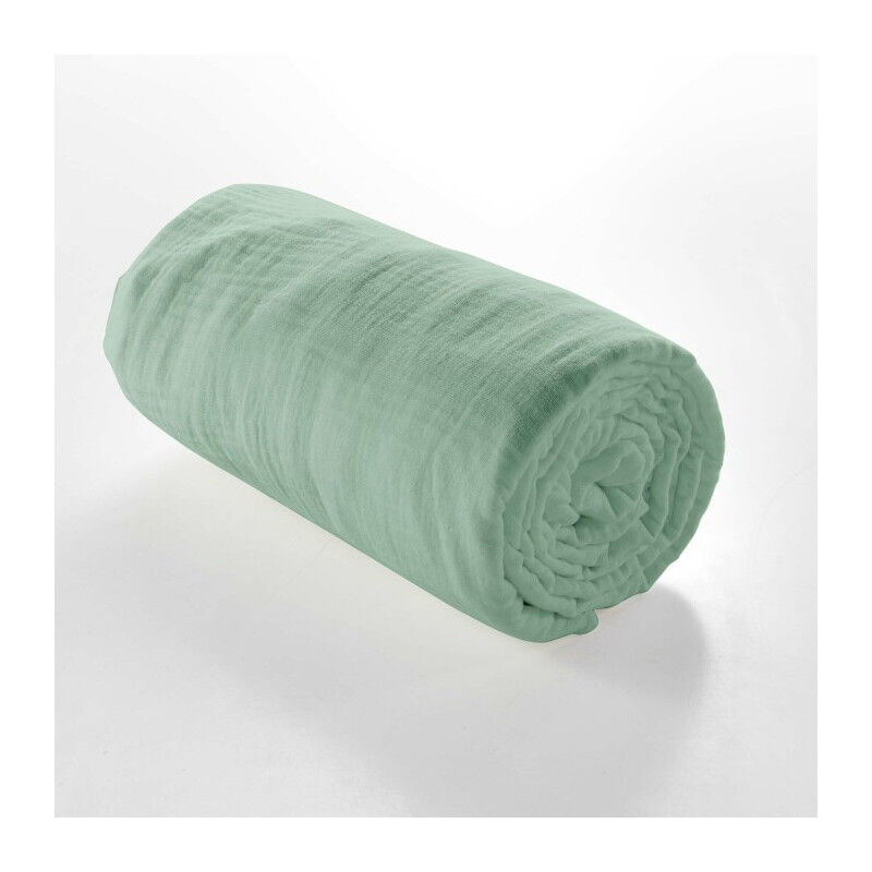 Drap Housse 140 x 190 cm Angelia Sauge - Gaze de Coton - Livraison gratuite