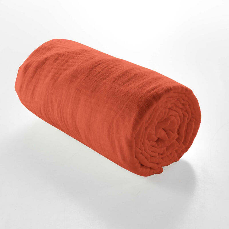 Bricoline - Drap housse 160x200 cm - Gaze de coton - Terracotta