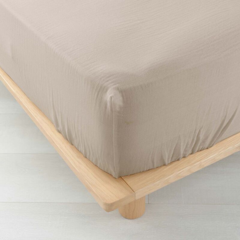 Drap housse 160x200 cm - Gaze de coton - Sable