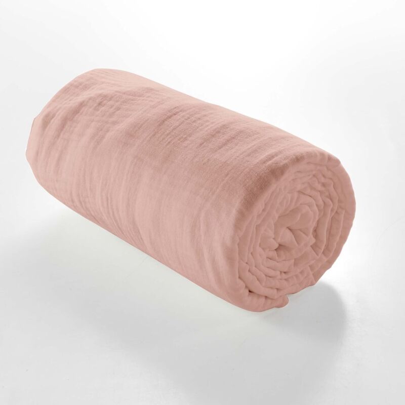 Drap Housse Gaze de coton - Bonnet 30 Cm - Plusieurs Tailles - Plusieurs Coloris - 200x160cm - Rose.