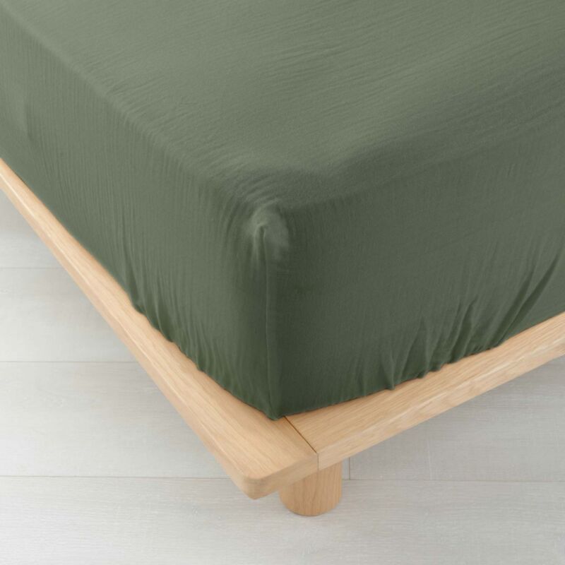 Drap Housse Gaze de coton - Bonnet 30 Cm - Plusieurs Tailles - Plusieurs Coloris - 200x160cm - Kaki.