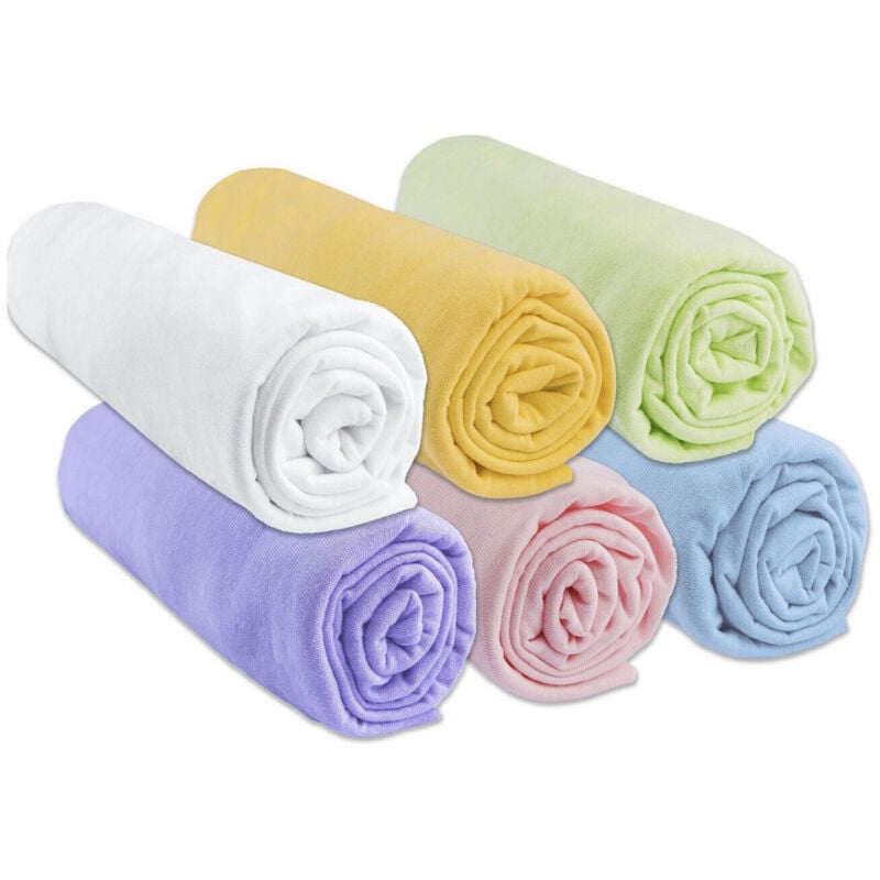 Drap housse 40x80 cm extnsible 40x90 100% Coton Multicouleur (Lot de 6)
