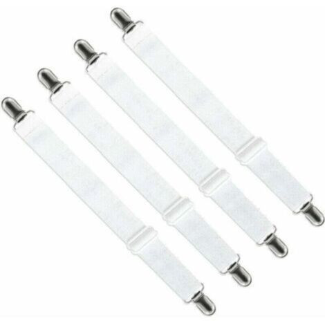 Drap-housse (65 cm à 150 cm), sangle de fixation pour draps, housses de canapés et de planches à repasser (blanc, lot de 4)