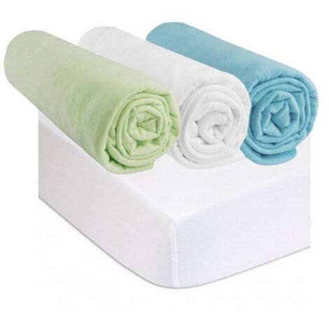 Drap housse 70x160 Anis Blanc Turquoise (Lot de 3) + 2 Alèses