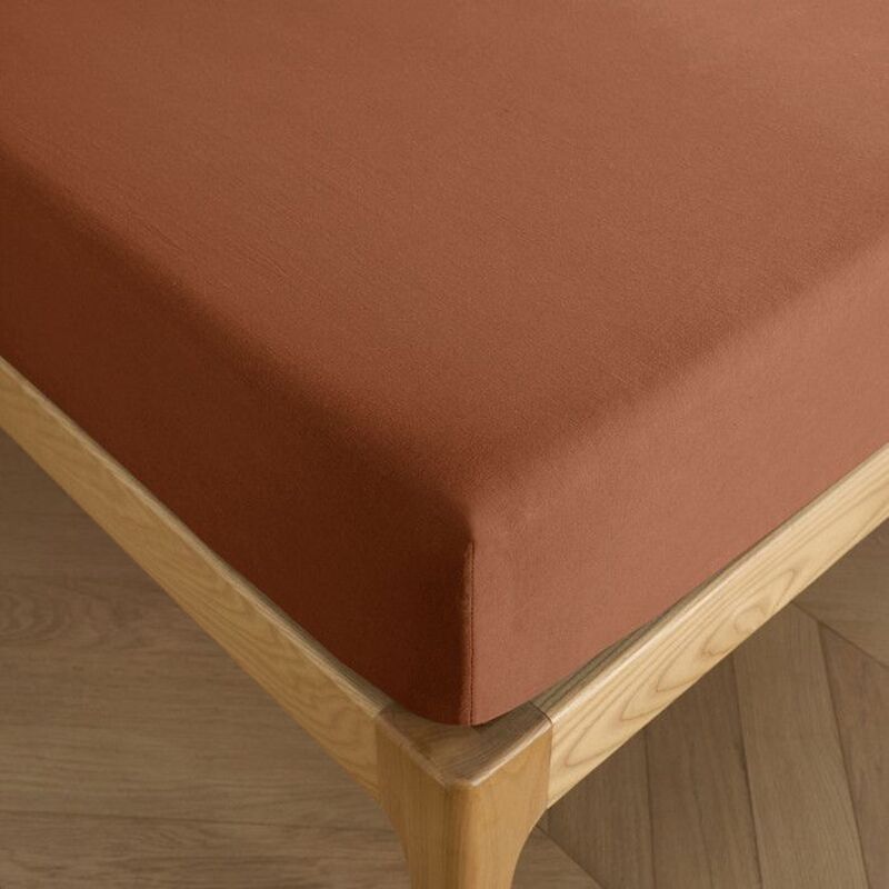 Drap housse 90 x 190 cm bonnet 30 cm "Prémium" pour lit 1 place - Prémium Paprika