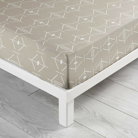 Drap-Housse 90 x 190 cm – Coton 57 Fils – Bonnet 30 cm – Naturel Motif Géométrique