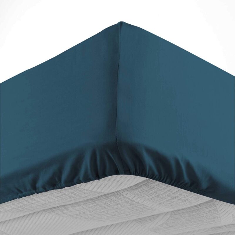 Douceur D'intérieur - Drap housse 2 personnes 140 x 190 cm uni 57 fils lina Bleu