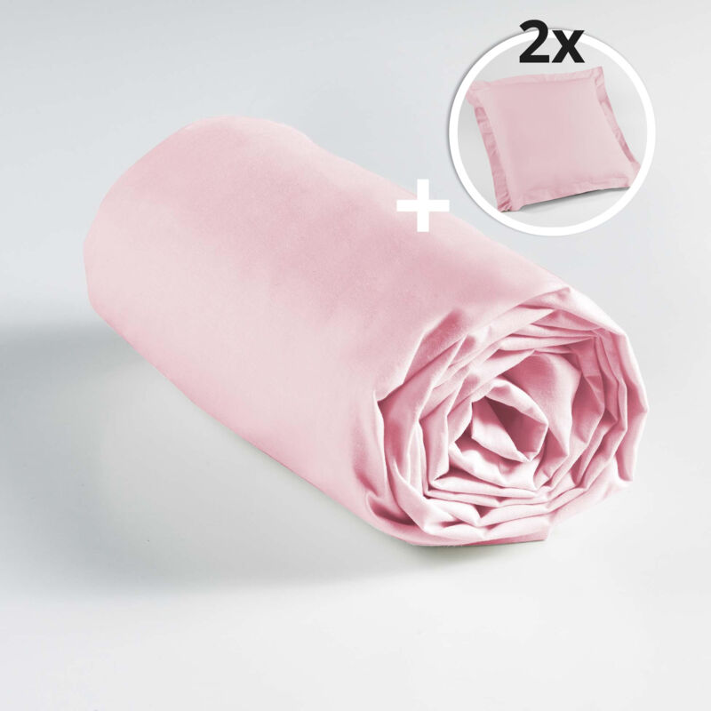 Pack drap housse 2 personnes 140 x 190 + 2 taies 63 x 63 point bourdon Rose clair