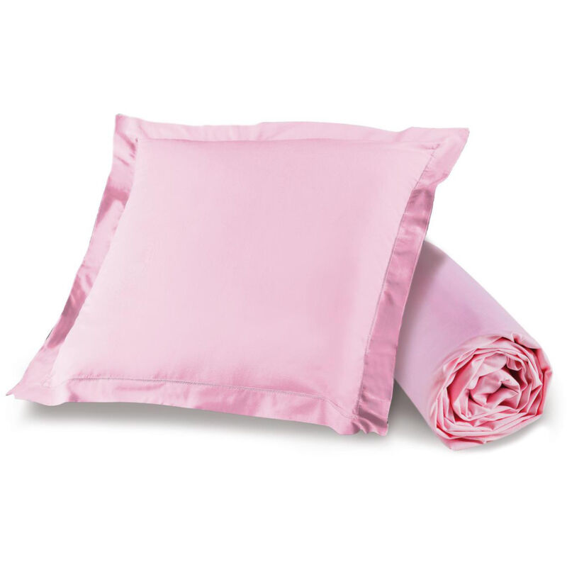 Ensemble drap housse 90 x 190 + 1 taie d'oreiller 63 x 63 100% coton Rose clair