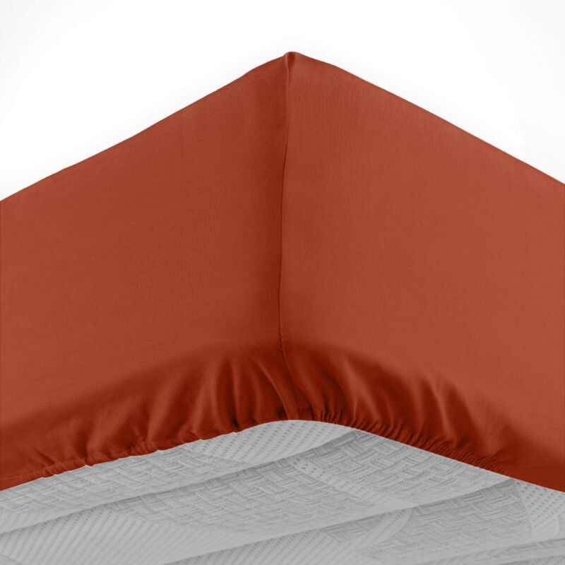 Drap housse 180x200 cm - Bonnet 30 cm - 100% coton - Terracotta Drap housse 180x200 cm - Bonnet 30 cm - 100% coton - Terracotta