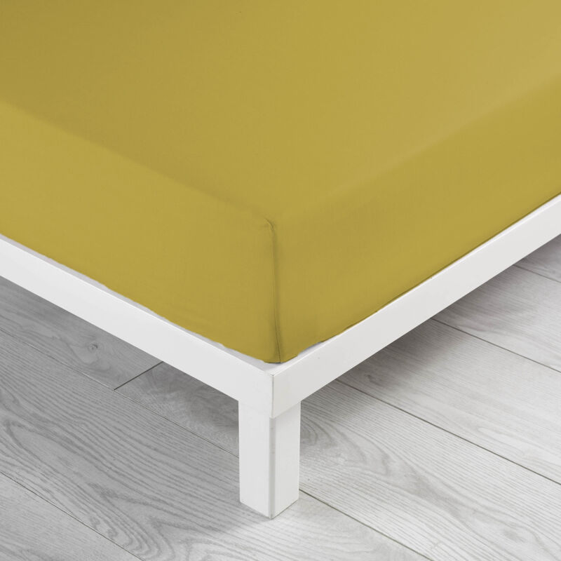 Douceur D'intérieur - Drap housse en coton lavé uni Linette - Jaune - 160 x 200 cm - Livraison gratuite
