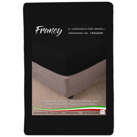 DRAP HOUSSE AVEC COINS FRANCY FRANÇAIS NOIR 1 ET UN DEMI-CARRÉ GRAND MAXI
