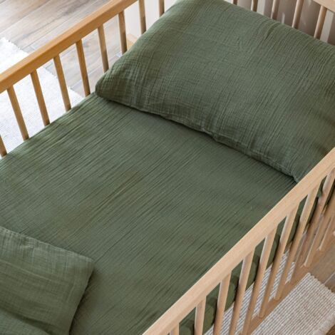 Drap housse bébé 60x120 gaze de coton kaki Terre de Nuit NOA - NOA