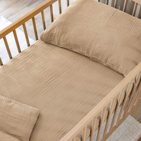 Drap housse bébé 70x140 gaze de coton beige Terre de Nuit NOA - NOA