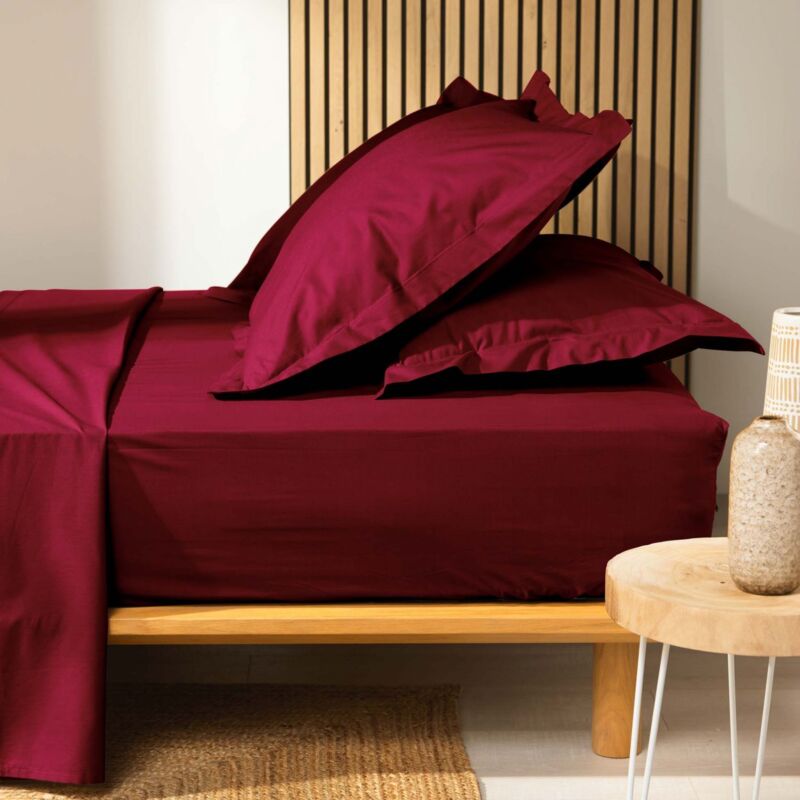 Douceur D'intérieur - Drap housse 160x200 cm - Coton bio - Bordeaux