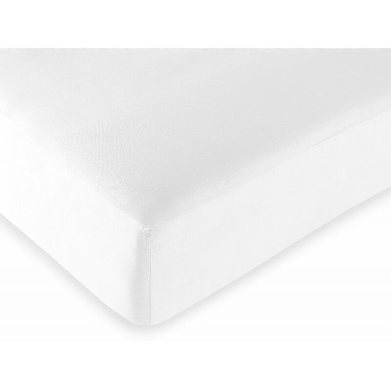 univers decor - drap housse blanc 140 x 190 cm / 100% coton / 57 fils/cm²