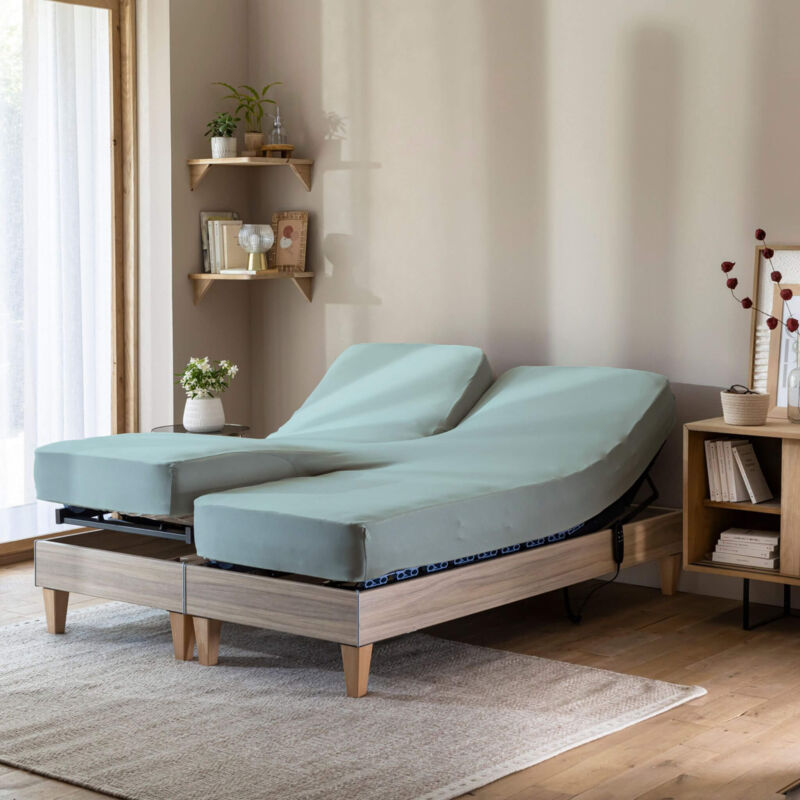 Terre De Nuit - Drap housse céladon pour lit articulé jersey extensible 2x70x190