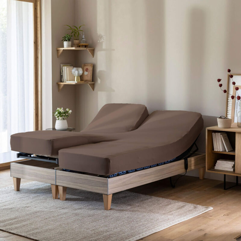 Terre De Nuit - Drap housse noisette pour lit articulé jersey extensible 2x90x200