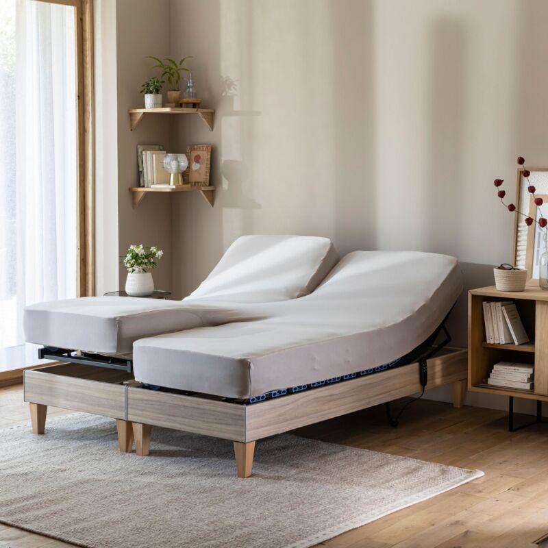 Terre De Nuit - Drap housse beige pour lit articulé jersey extensible 2x70x190