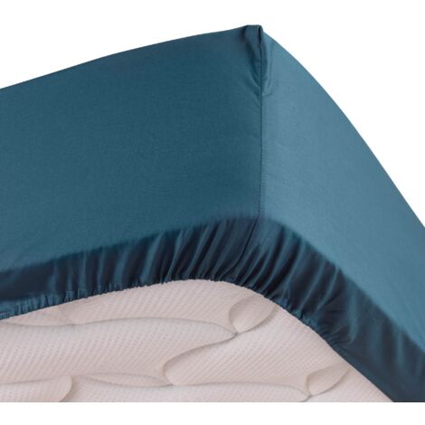 Drap housse bleu 180 x 200 cm en percale bonnet de 30 cm