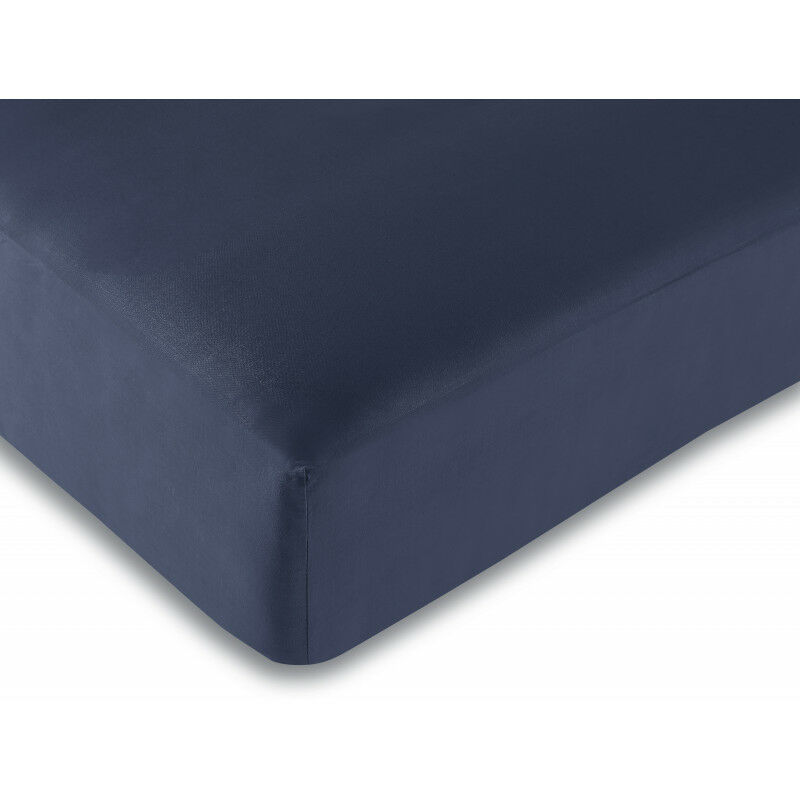 drap housse bleu marine 160 x 200 cm / 100% coton / 57 fils/cm²