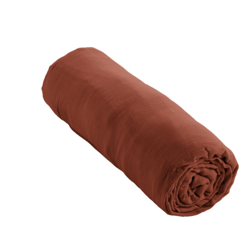 L'effet Papillon - Drap housse bonnet 30 cm double gaze de coton 160 x 200 cm terracotta (orange) Orange